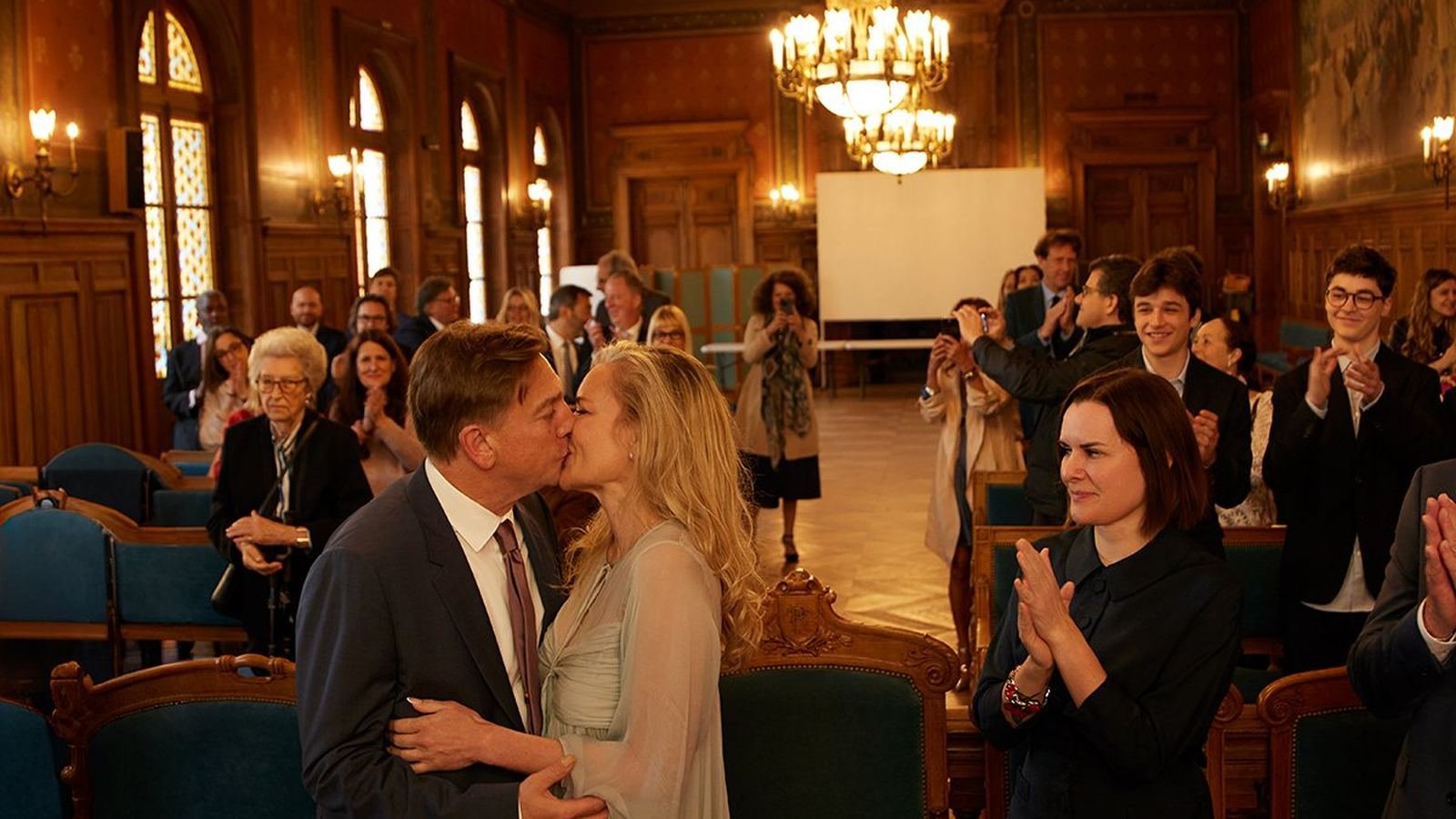Candlelit wedding ceremony in a historic Los Angeles ballroom